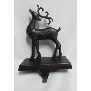 Cast Metal 8" Reindeer Stocking Holder Hanger Antique Copper/Bronze Finish